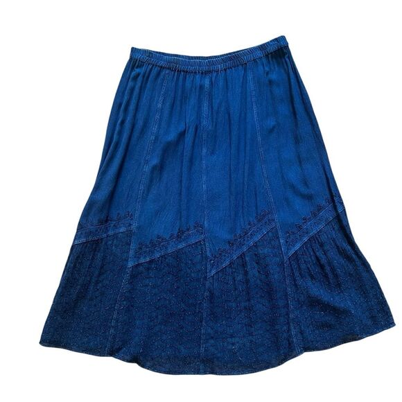 Studio West Womens Chambray Peasant Skirt Size XL Flowy Boho Western Cowgirl - Picture 1 of 6